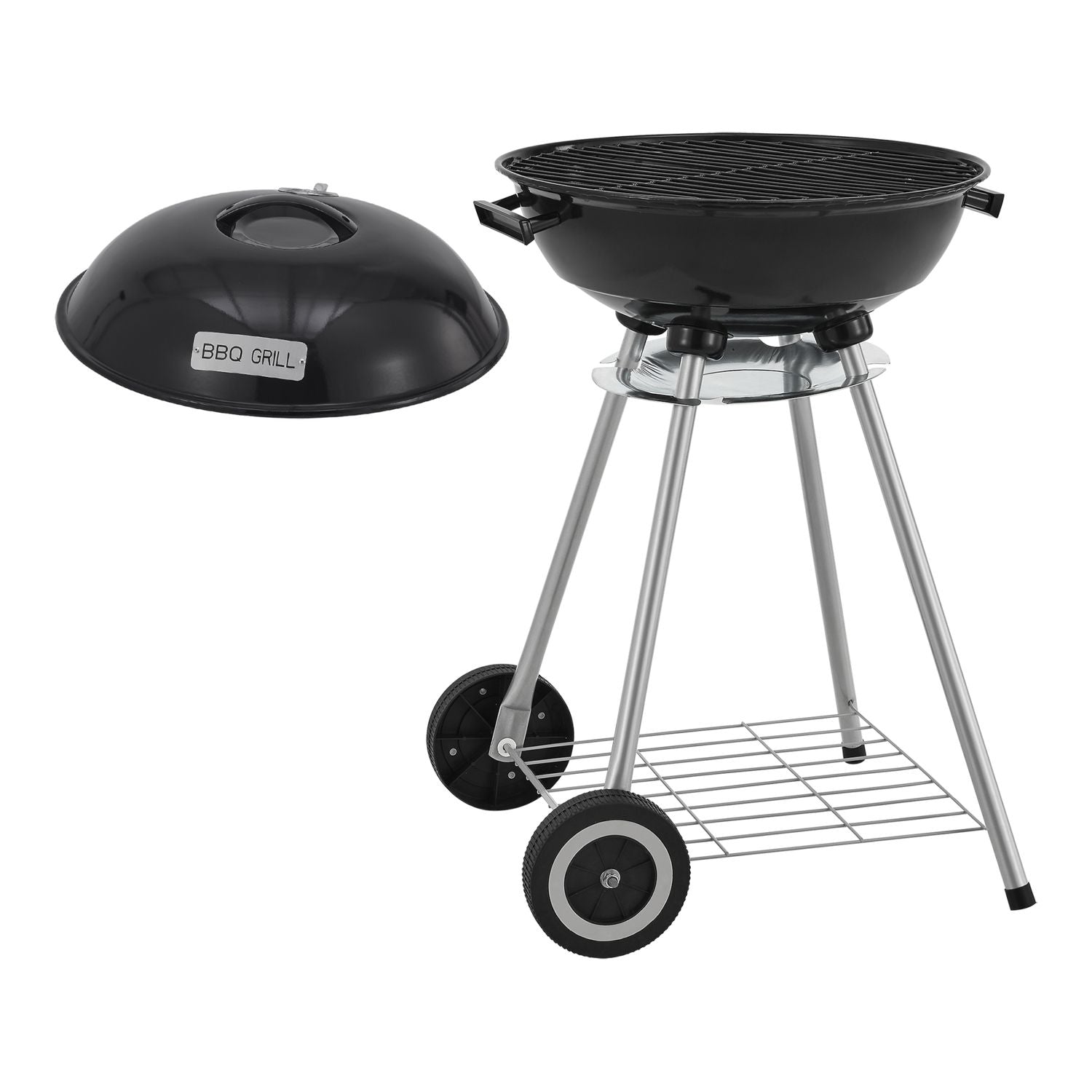 Barbacoa Redonda De Carbón Apricena Con Tapa 80x49x47cm - Negro [casa.pro]