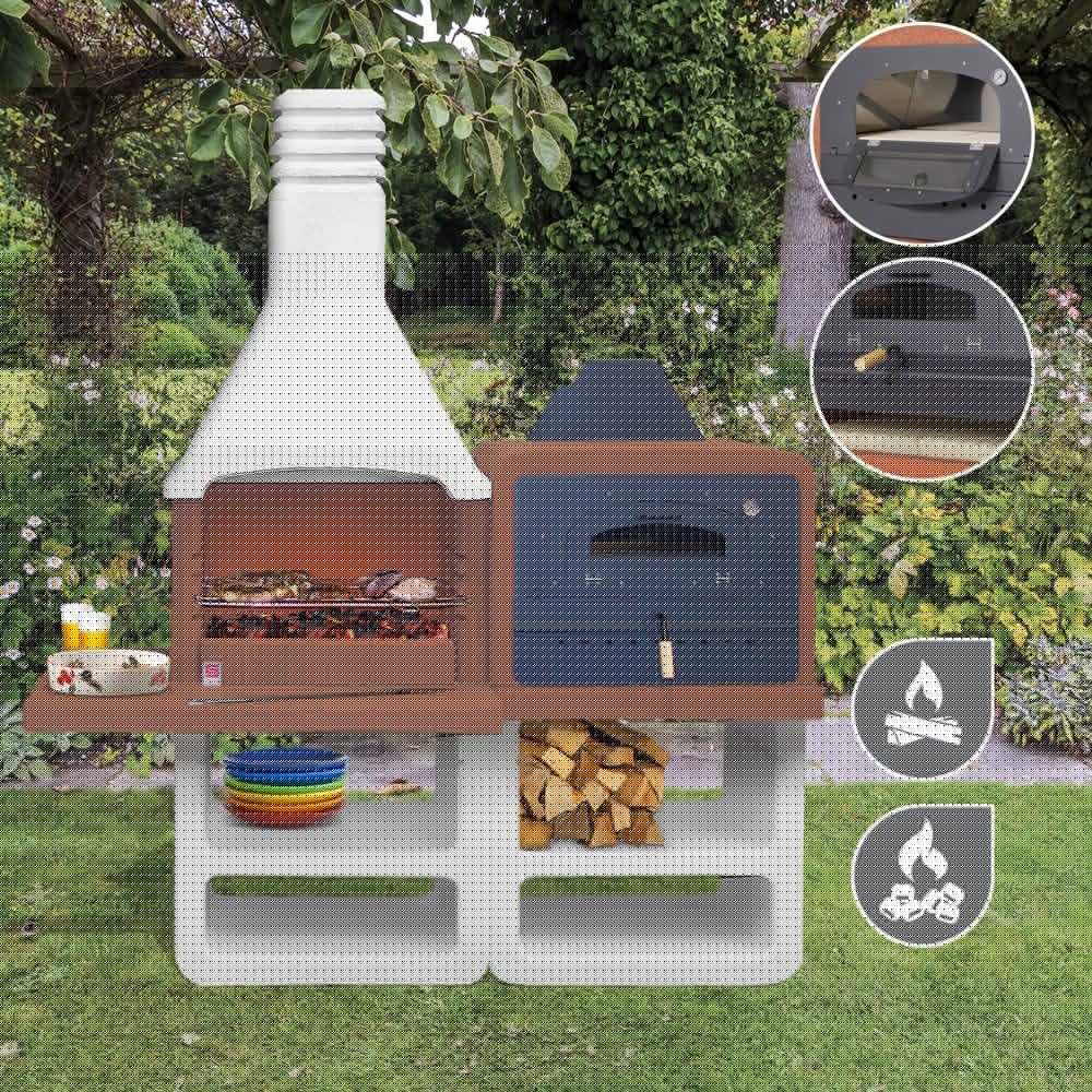 Sarom Portofino Barbacoa de jardín con chimenea y horno de acero inoxidable