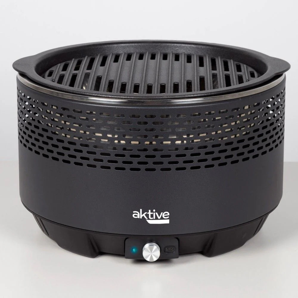 Barbacoa Portátil Negra A Carbón Sin Humo Aktive, Ø34x21,5cm, Con Protección Antigoteo