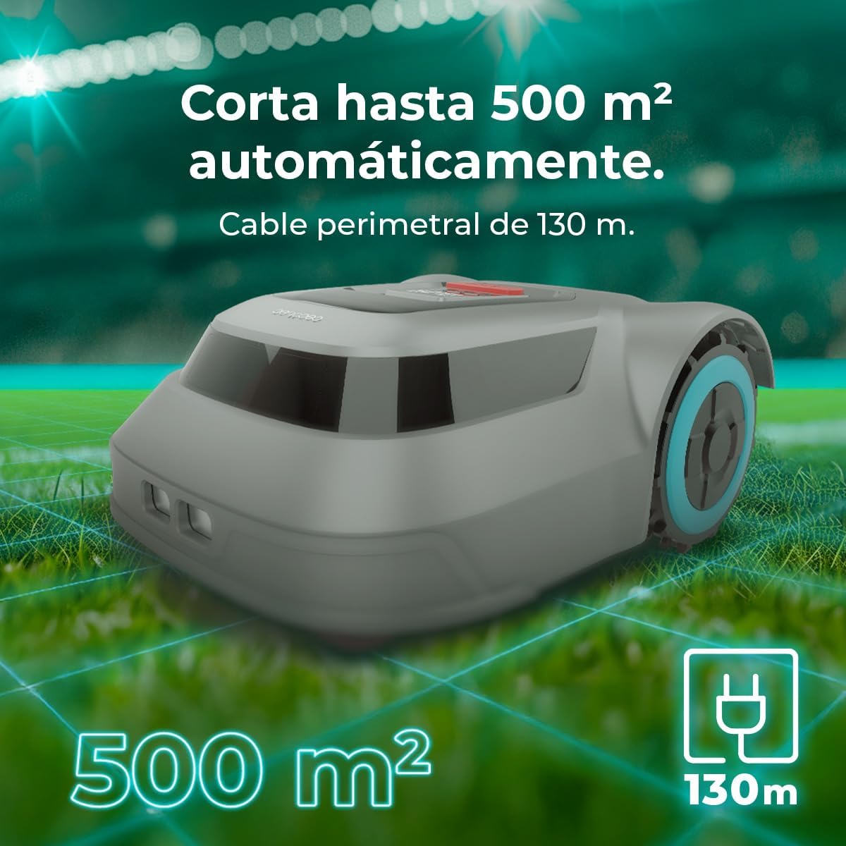 Cecotec Robot Cortacésped sin Cable para 500m2 Conga Grasshopper 500 Map Connected. Motor Digital Brushless, App, Corte Ordenado, Pendiente Máxima 45%, Regulador de Hojas de Corte, Sensor de Lluvia