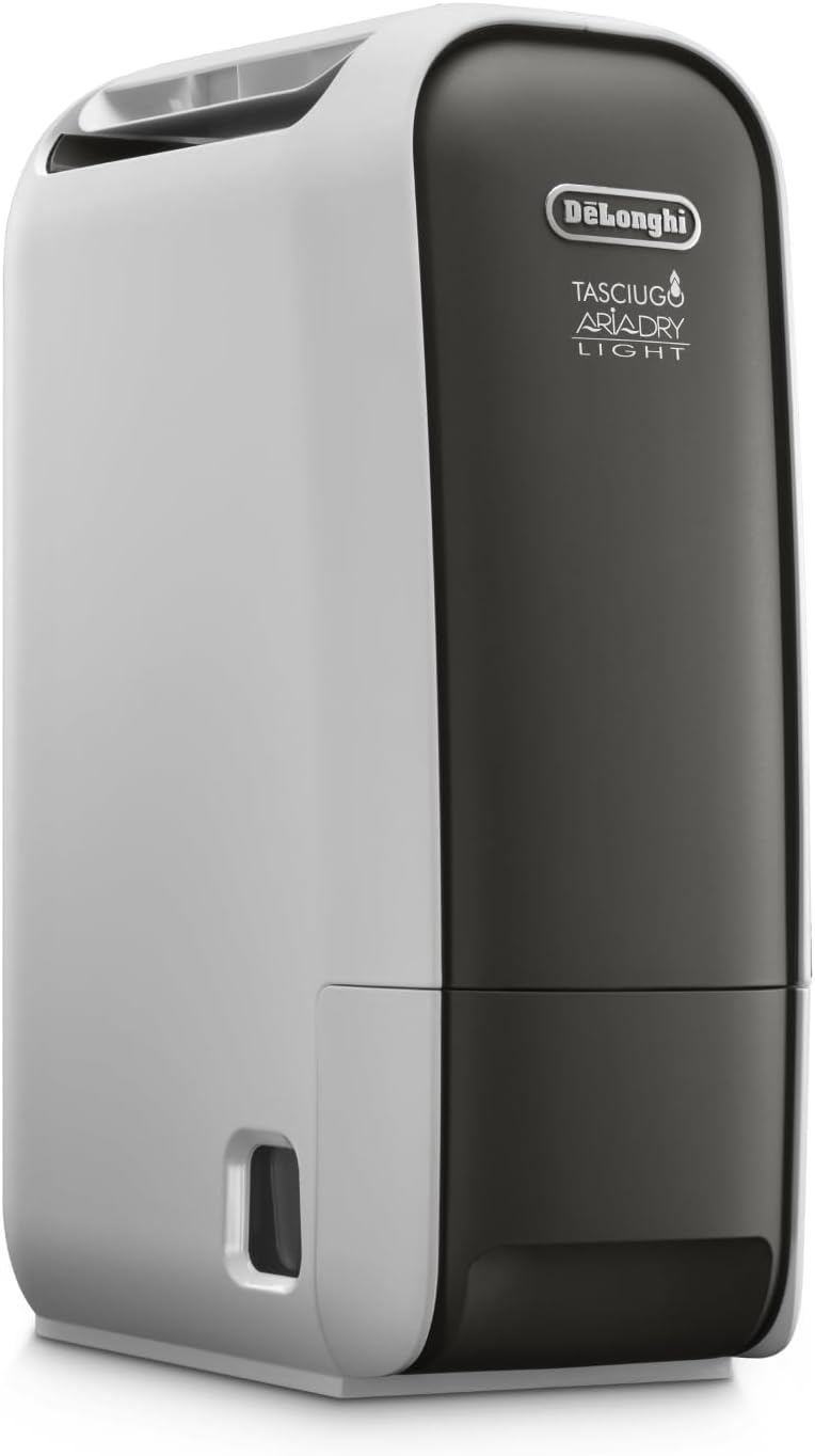 De’Longhi Tasciugo AriaDry Light - Deshumidificador portátil con tecnología Zeolite e ionizador, Elimina hasta 6 L/día, seca la ropa, anti-moho y silencioso, Función swing y temporizador, Gris (DNS65)