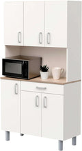Miroytengo Kitchen Side Cabinet, Kitchen Cabinet, Buffet Kitchen Cupboard 6 Doors White and Oak Kronberg 101 x 185 cm