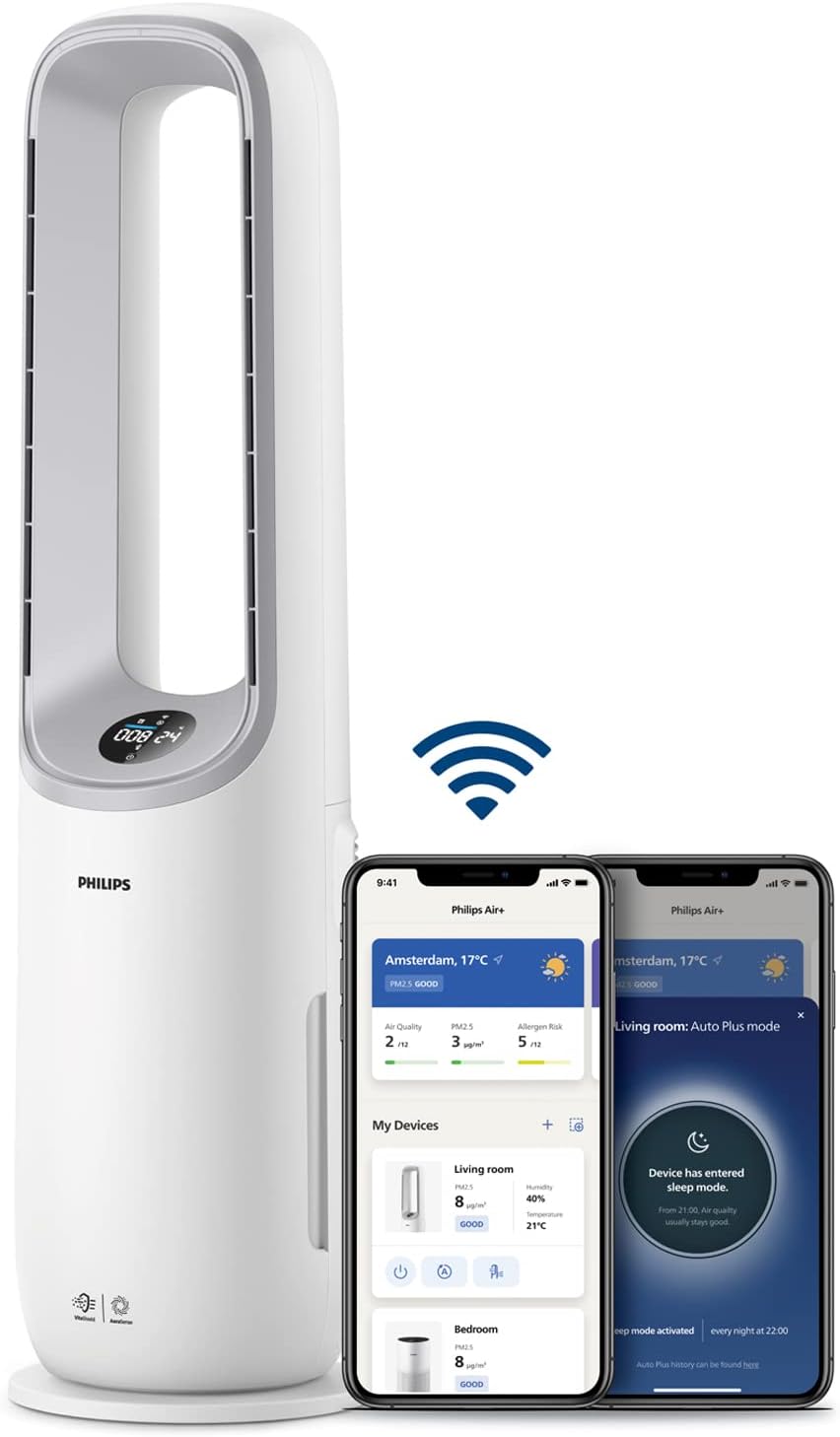 Philips 2-w-1 oczyszczacz i nawilżacz powietrza z serii 3000, 131 m², filtr NanoProtect HEPA i filtr z aktywnym węglem usuwa 99,97% wszystkich, niewidocznych cząstek, Kolor Biały (AC3737/10)