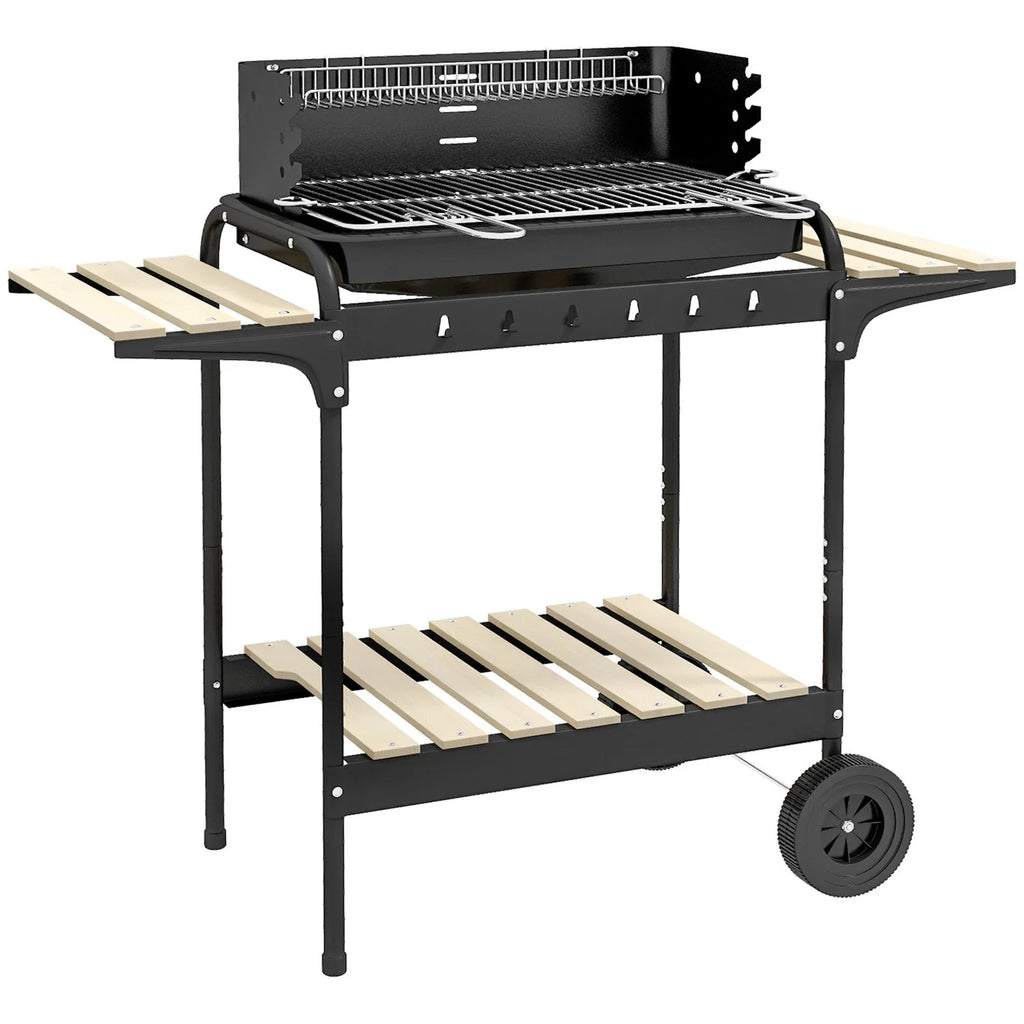 Barbacoa De Carbón Outsunny Metal Pino, 103x47x95 Cm, Negro