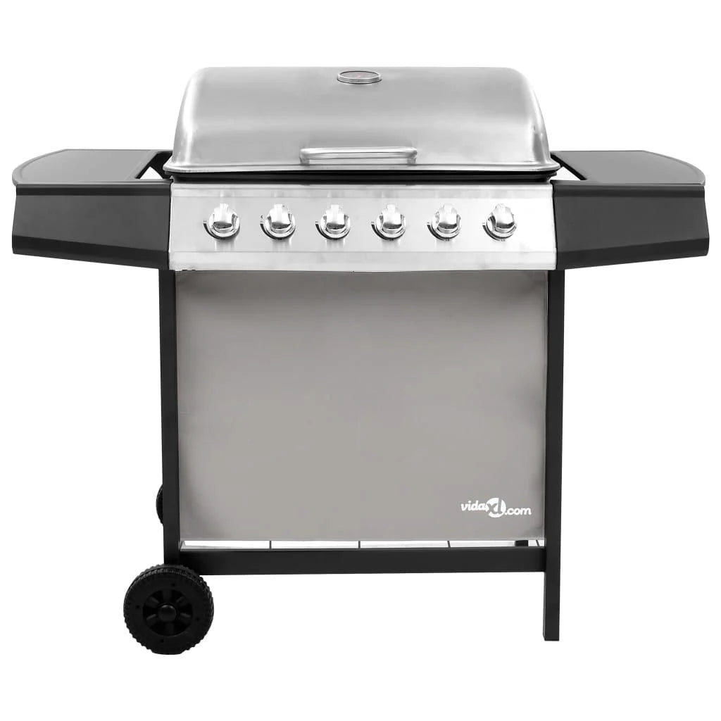 Barbacoa De Gas Con 6 Fogones Negro Y Plateado Vidaxl