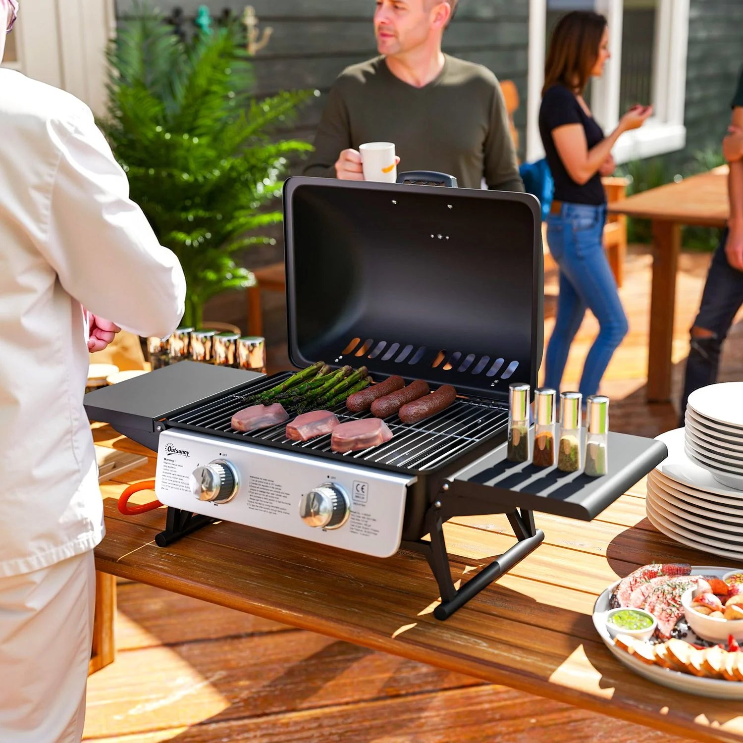 Barbacoa De Gas De Acero Inoxidable Abs Outsunny-101x48x41 Cm. Negro