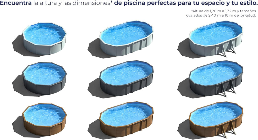 Piscina de Acero Elevada,Redonda con Aspecto Acero Blanco. Piscinas Desmontables para Jardín 240 x 120 cm - Piscina Gre KIT300ECO Fidji.