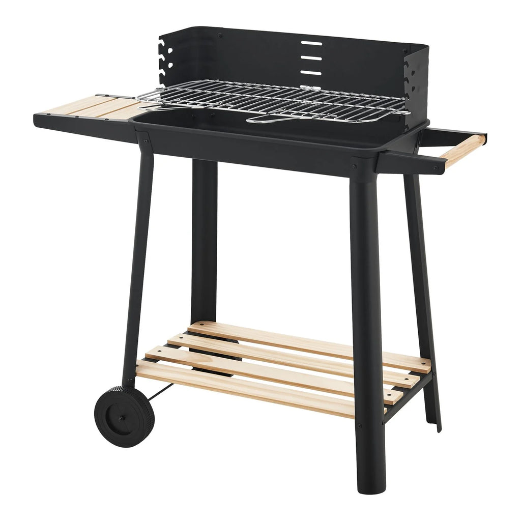 Barbacoa De Carbón Ari Con 2 Ruedas 78x86x30cm - Negro/madera [casa.pro]