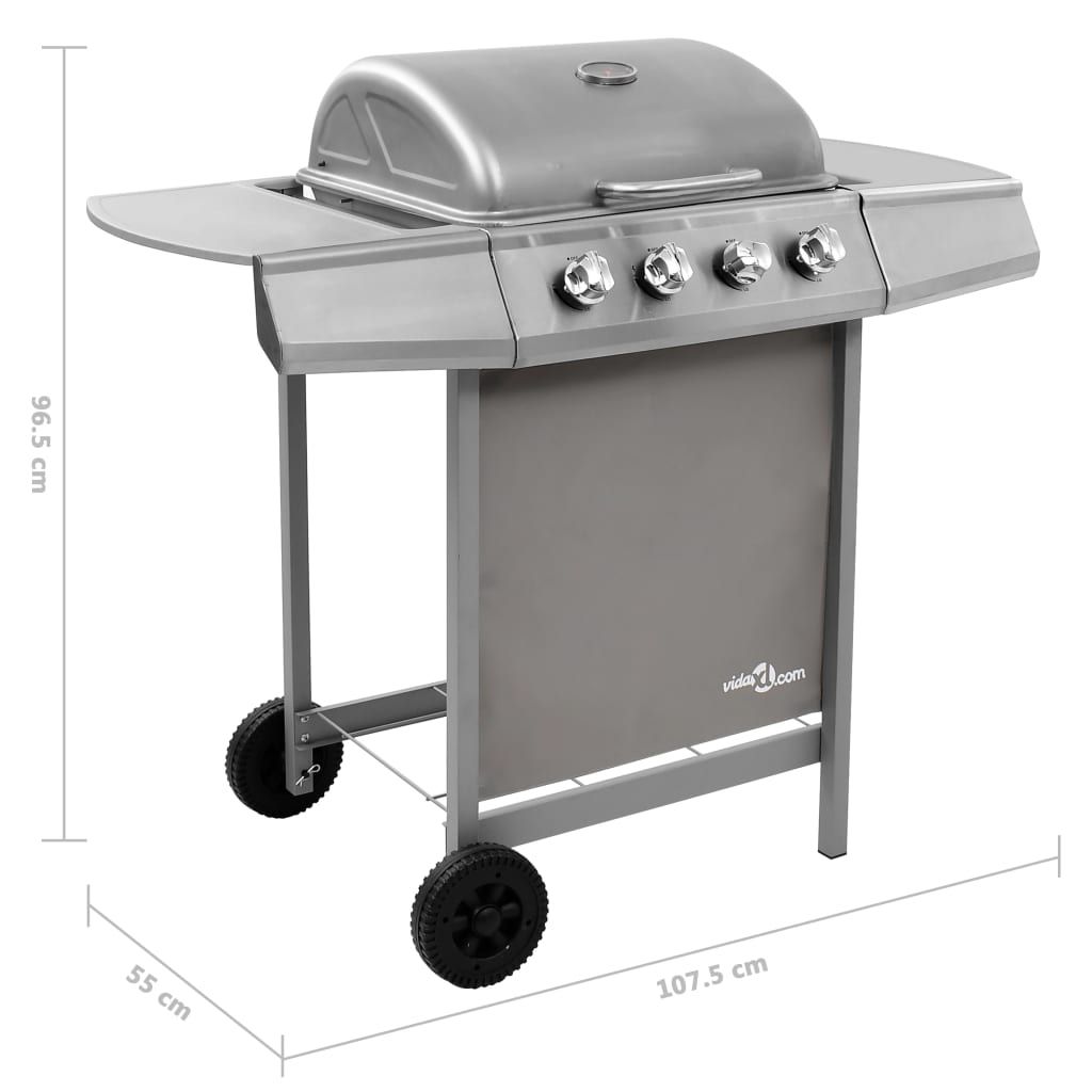 Barbacoa De Gas Con 4 Fogones Plateada Vidaxl