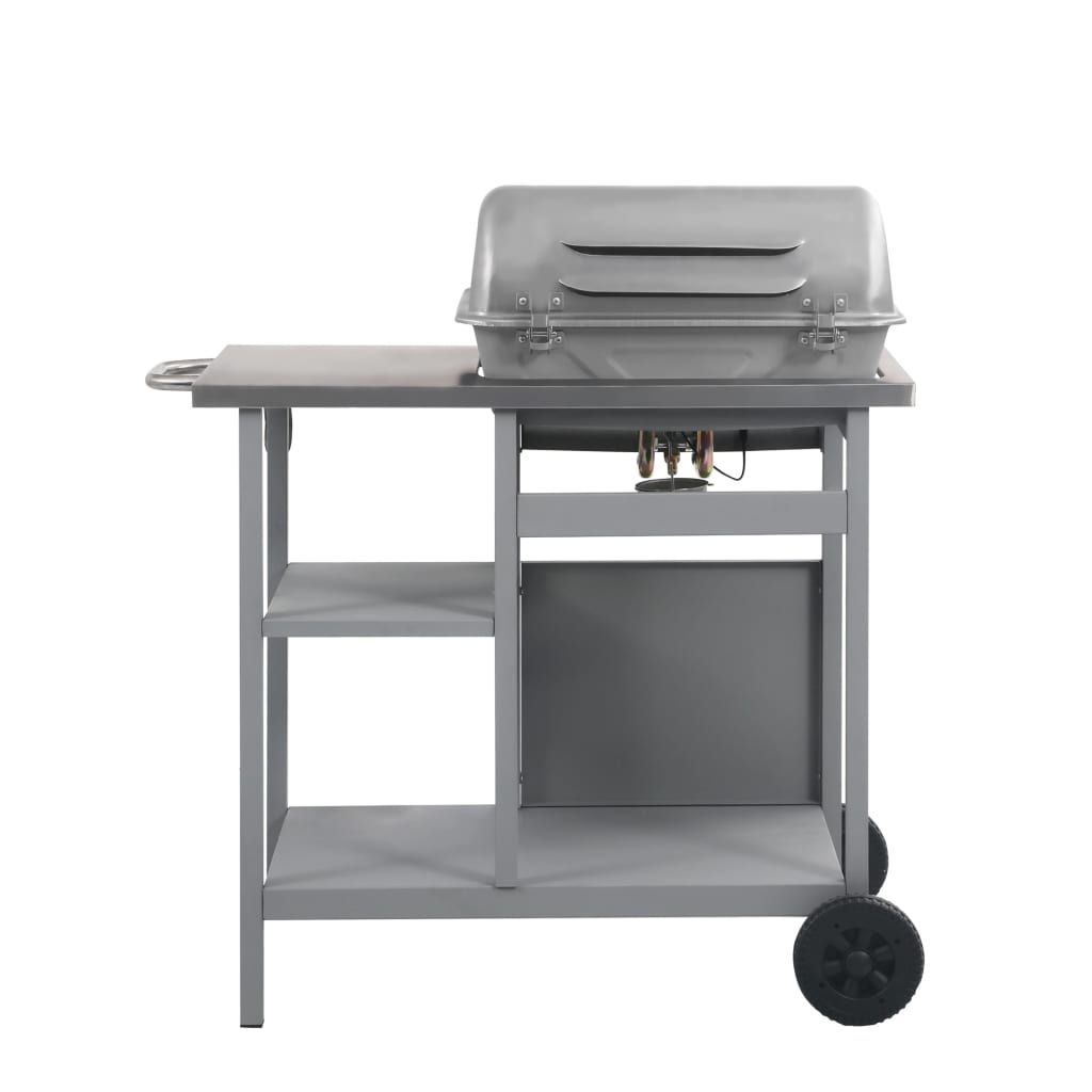 Barbacoa Portátil De Gas Con Mesita De 3 Estantes Plateado Vidaxl