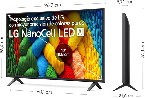 43NANO80A6B - TV 43", 4K NanoCell, Smart TV, LED IA, WebOS 25, Procesador Potente e Inteligente, Super Upscaling, Dolby Digital Plus, Alexa/Google Assistant, Negro