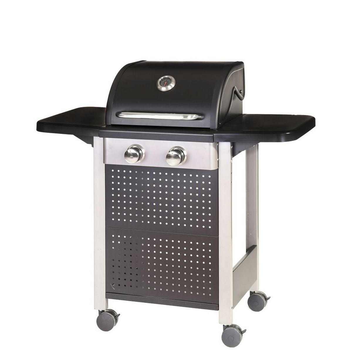 Barbacoa De Gas Birgitt Con 2 Quemadores De Acero Negra De 52x116x110 Cm
