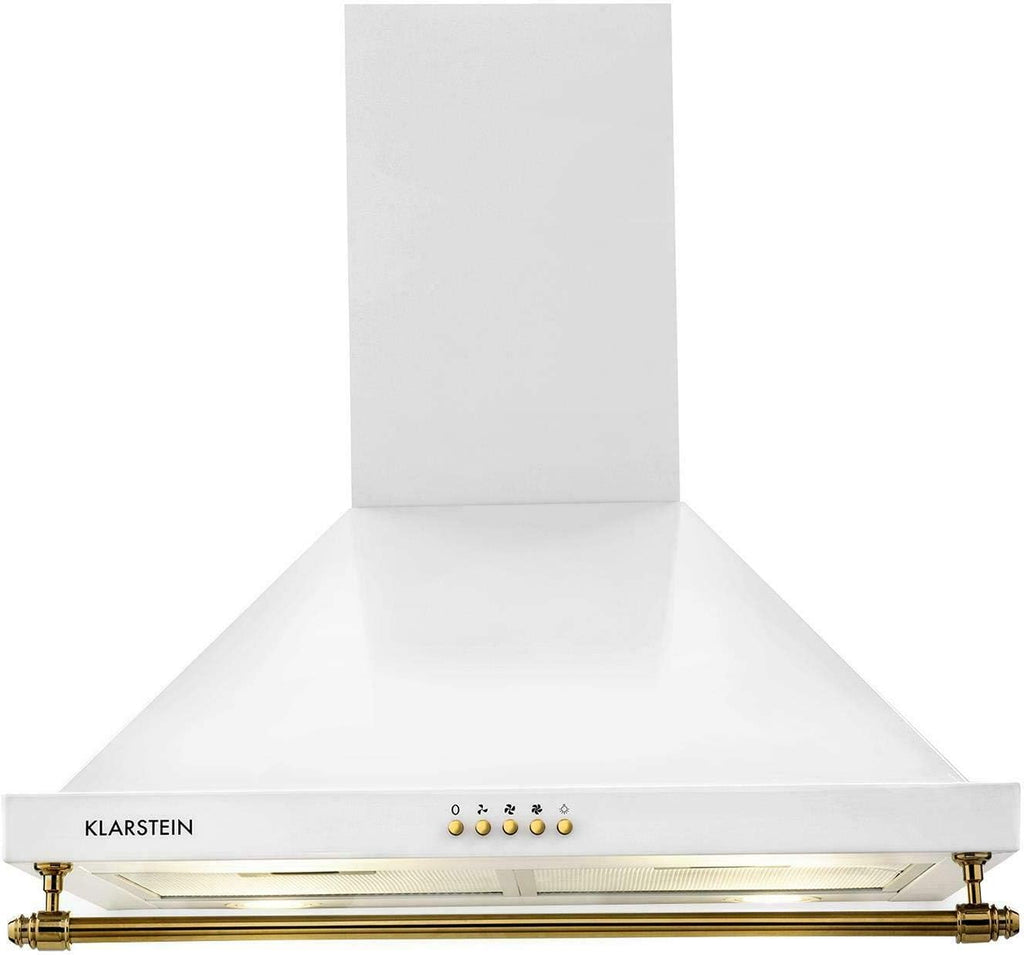 Klarstein Montblanc - Campana extractora 60 cm de pared cocina, 3 niveles, Extracción hasta 610 m³/h, Potencia 165W, Juego montaje incluido, Extractor con salida de aire, Filtro aluminio, LED, Blanco