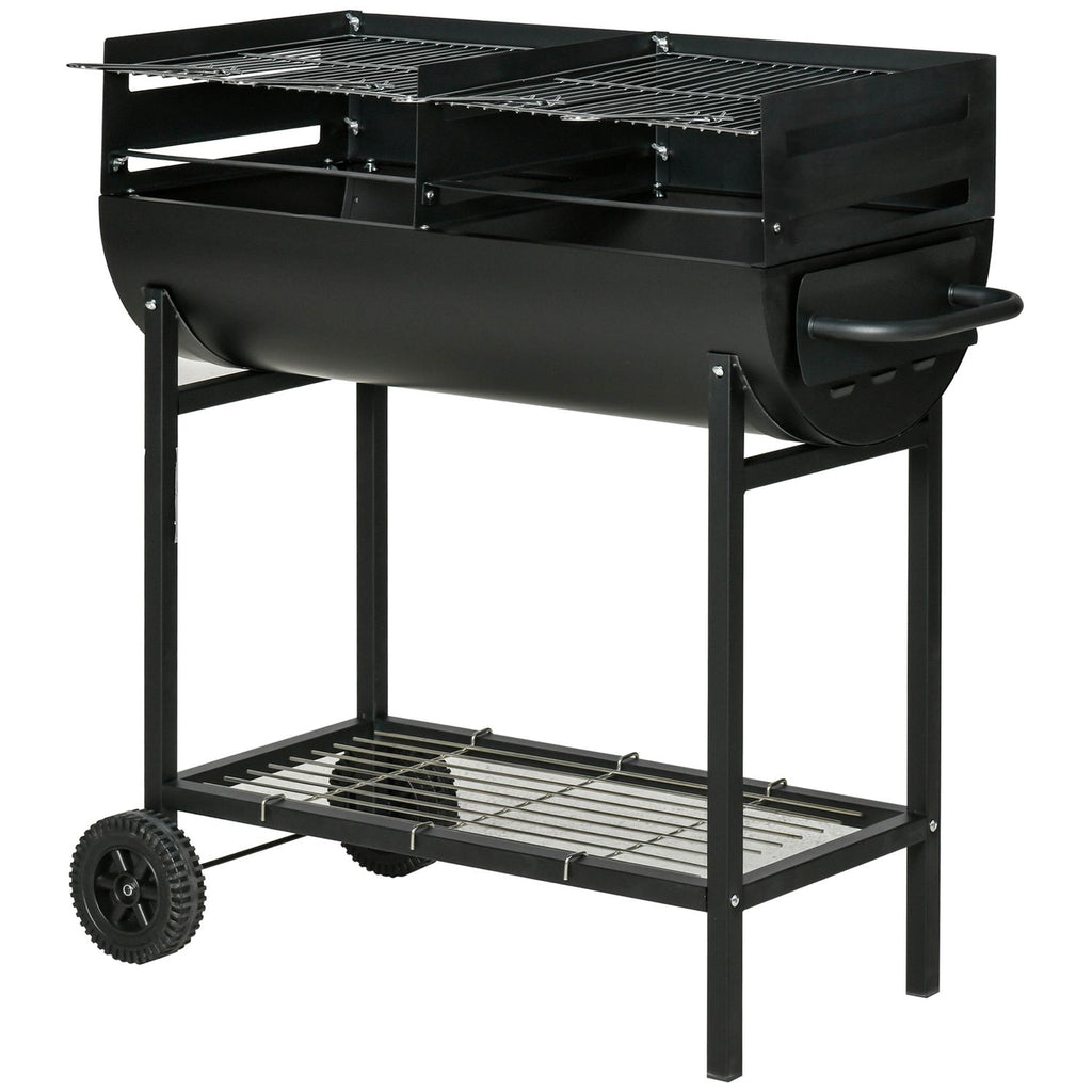 Barbacoa De Carbón De Metal 90x45x96 Cm-outsunny. Negro