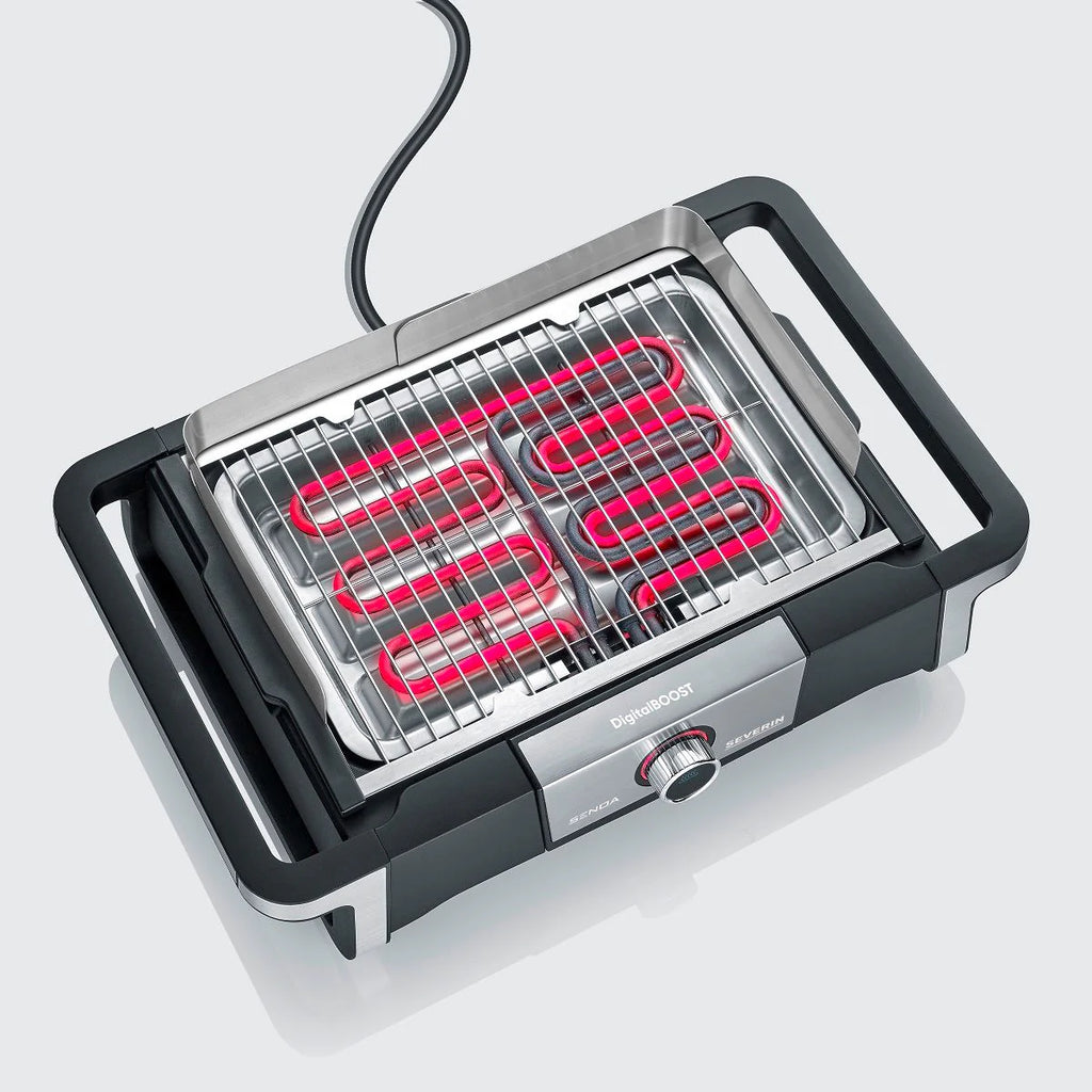 Barbacoa Grill Eléctrica Pantalla Oled Digital Boost S Con Patas Negro Pg 8118 Severin