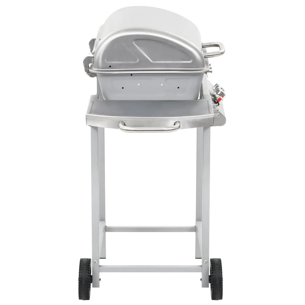 Barbacoa Portátil De Gas Con 2 Zonas Plateada Acero Inoxidable Vidaxl