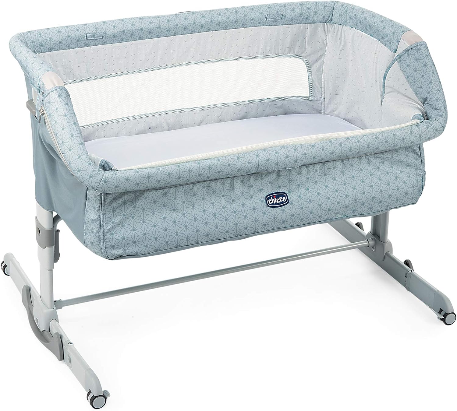 Chicco Next2Me Dream Łóżeczko Dostawka - Do Wspólnego Spania z Dzieckiem, Materac, Funkcja Bujania, Otwierany Bok, Regulacja Wysokości, Okienka z Siateczki, Kółka i Torba Podróżna, 0-6 miesięcy, 9 kg