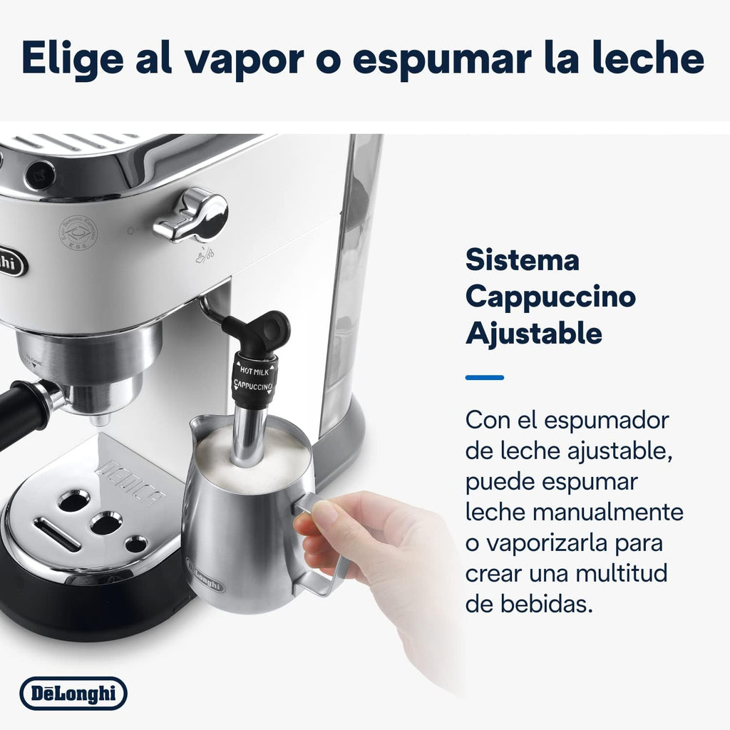 De'Longhi Dedica – Cafetera de Bomba de Acero Inoxidable para Café Molido o Monodosis, Espresso y Capuchino, Depósito de 1.3 Litros, Sistema Antigoteo, Modelo EC685.M, Color Metal