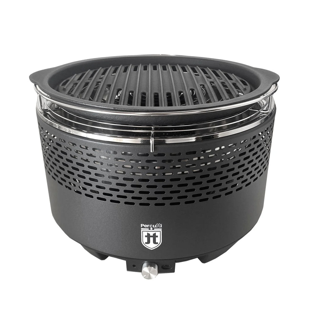 Barbacoa Portátil Sin Humo Percutti | Ventilador Usb | Parrilla De Carbón Con Bolsa De Transporte | Cocción Rápida Y Limpia | Ideal Para Balcón, Camping, Jardín O Terraza