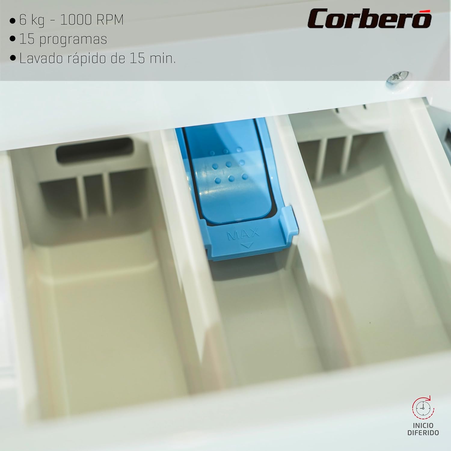 Corberó - Lavadora Carga Frontal | CLH610MC | 6 Kg | 1000 Rpm | 15 Programas | Inicio Diferido | Lavado Rápido | Blanco