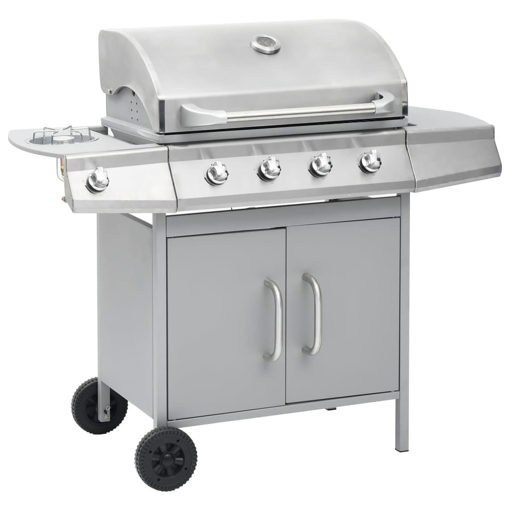 Barbacoa Grill De Gas 4+1 Quemadores Plateada Vidaxl