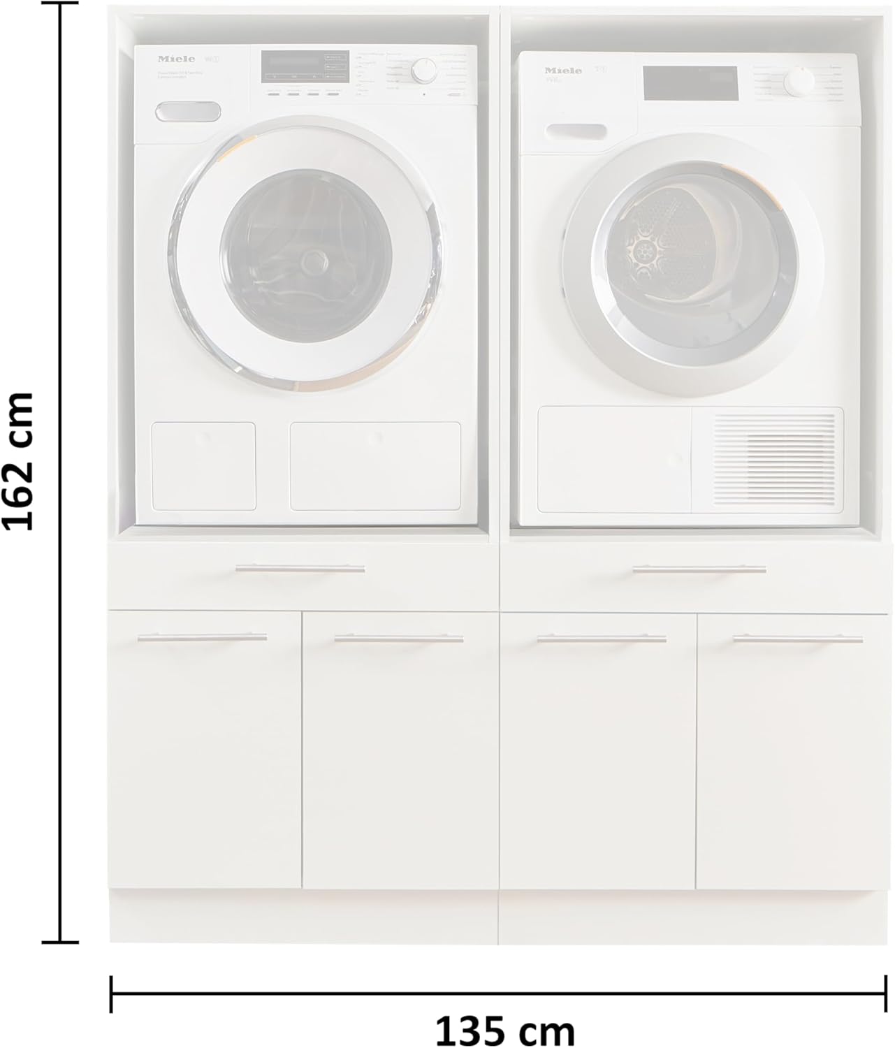 Laundreezy 2X - Armario para Lavadora, Color Blanco, Armario Sobrepuesto para Lavadora con certificación TÜV y Mucho Espacio de Almacenamiento, 135 x 162 x 67,5 cm (Ancho x Alto x Profundo)