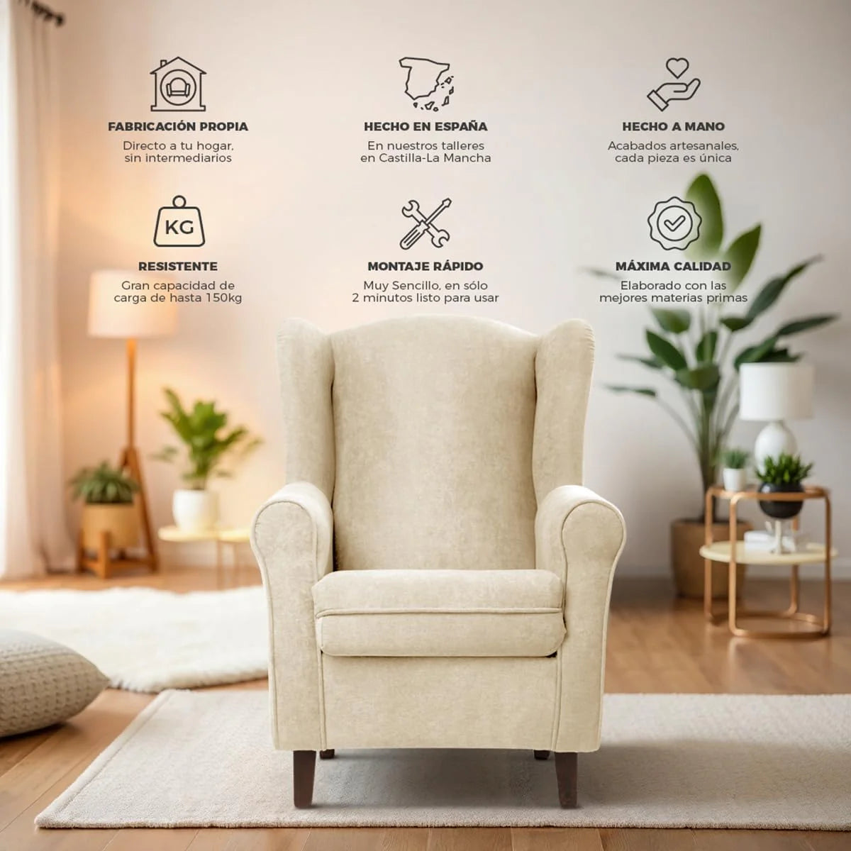SUENOSZZZ-ESPECIALISTAS DEL DESCANSO SUEÑOS ZZZ - Sillón Irene, sillón orejero de Lactancia tapizado en Tela Anti Manchas Color Marrón, sillón butaca para Dormitorio, salón o habitación de bebé