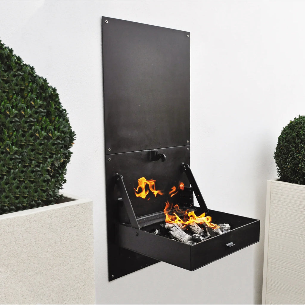 Tuozi - Barbacoa De Obra Para Leña Y Carbón Modelo Wall Ibbq Con Placa De Protección (negro - 58,5 X 57 X 114 Cm) Ref: 4200/2